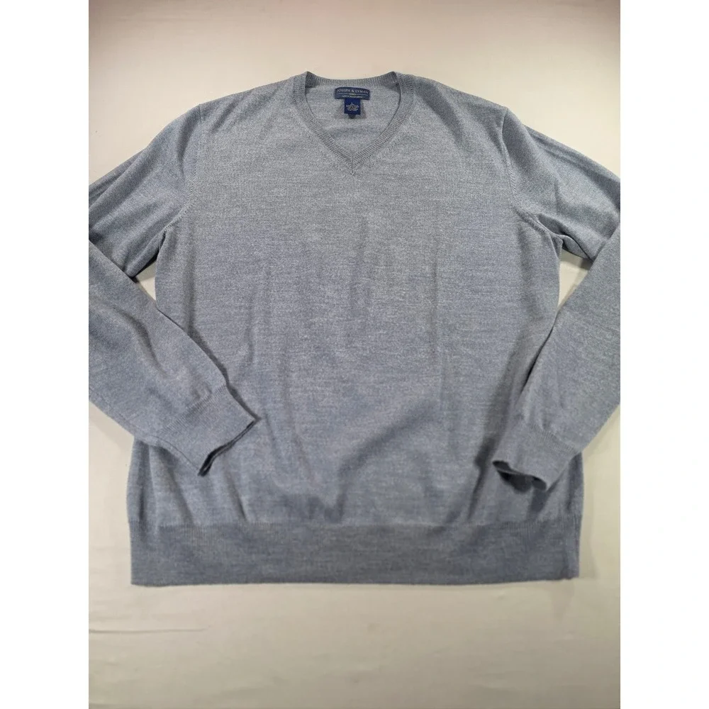 Joseph & Lyman Mens Blue 100% Italian Merino Wool V-Neck Sweater Size L